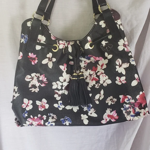 Liz Claiborne Black Floral Shoulder Bag - Picture 1 of 7